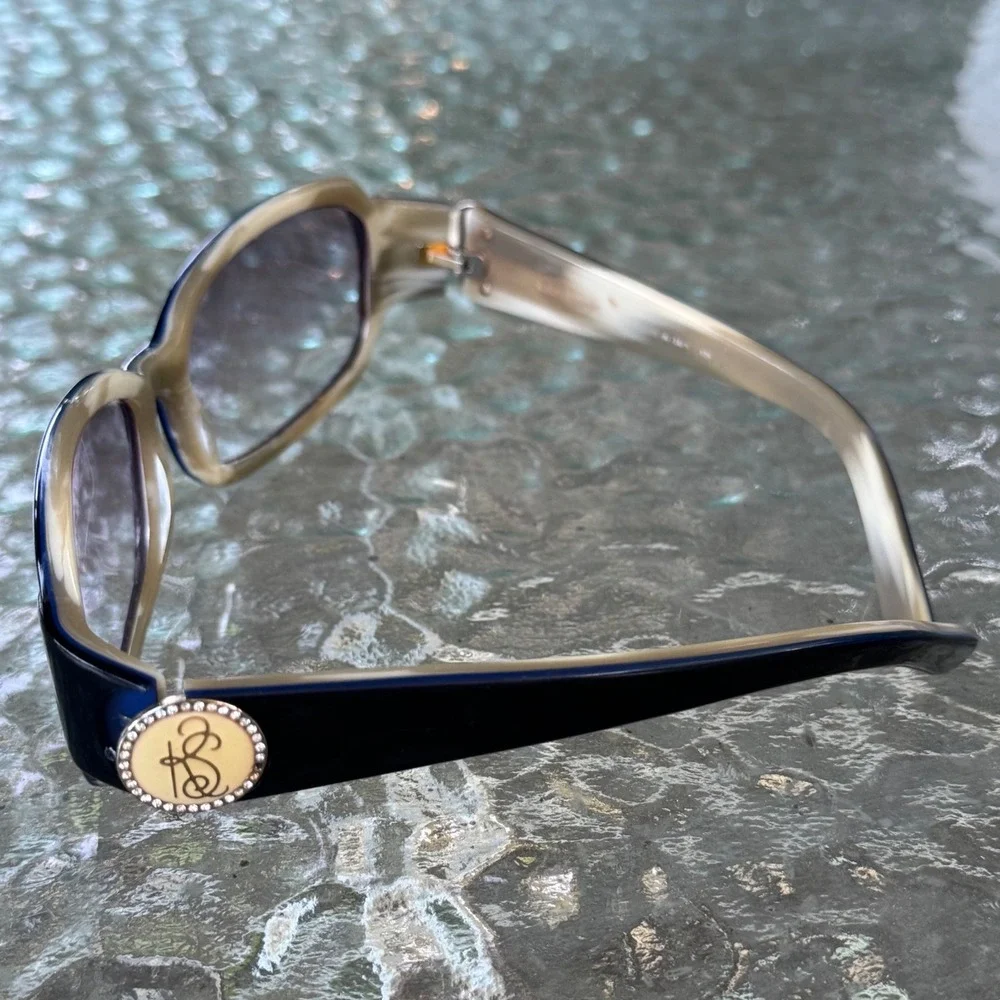 Kate Spade Rectangle Sunglass Glasses Frames Blue Tan Crystal Logo Made in Italy